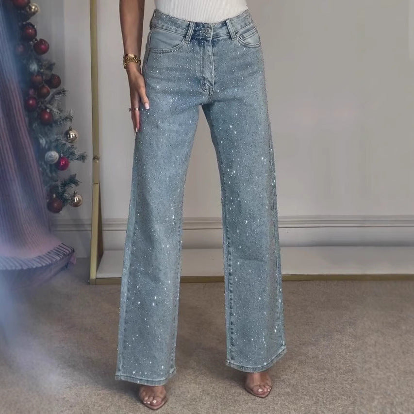 Women's High-end High Waist Straight Personalized Hot Girl High Street Trousers